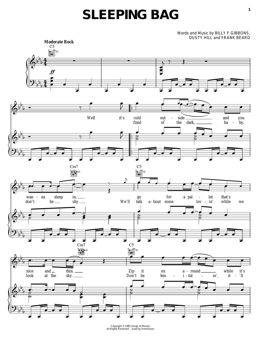 Sleeping Bag Piano, Vocal, Guitar scores gallery preview page 1