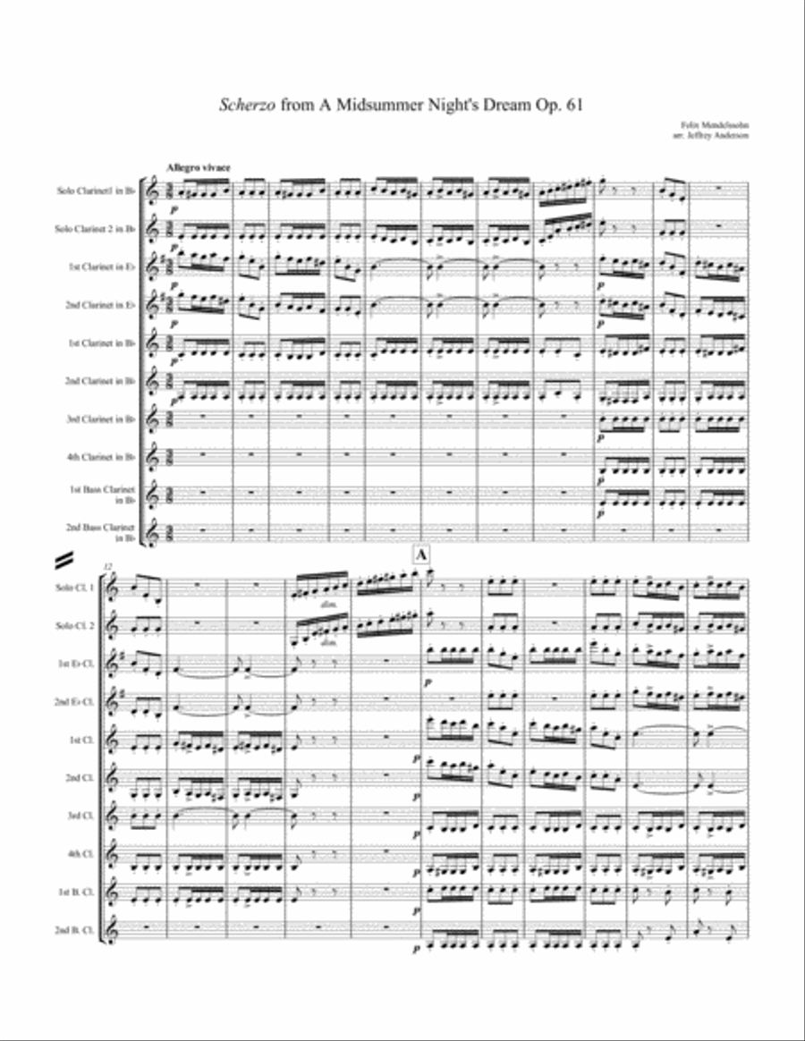 Mendelssohn Scherzo from A Midsummer Night's Dream Woodwind Ensemble scores gallery preview page 1