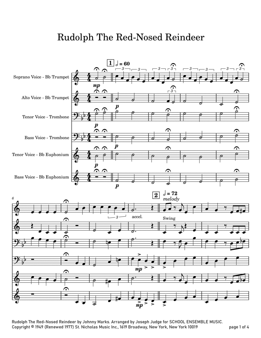 Rudolph The Red-nosed Reindeer Euphonium scores gallery preview page 1
