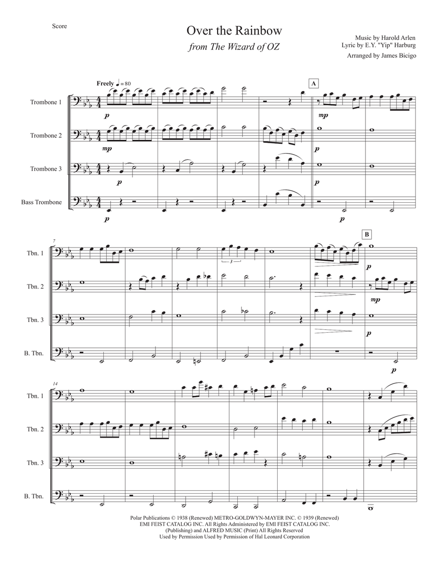 Over The Rainbow (from The Wizard Of Oz) Trombone Solo scores gallery preview page 1