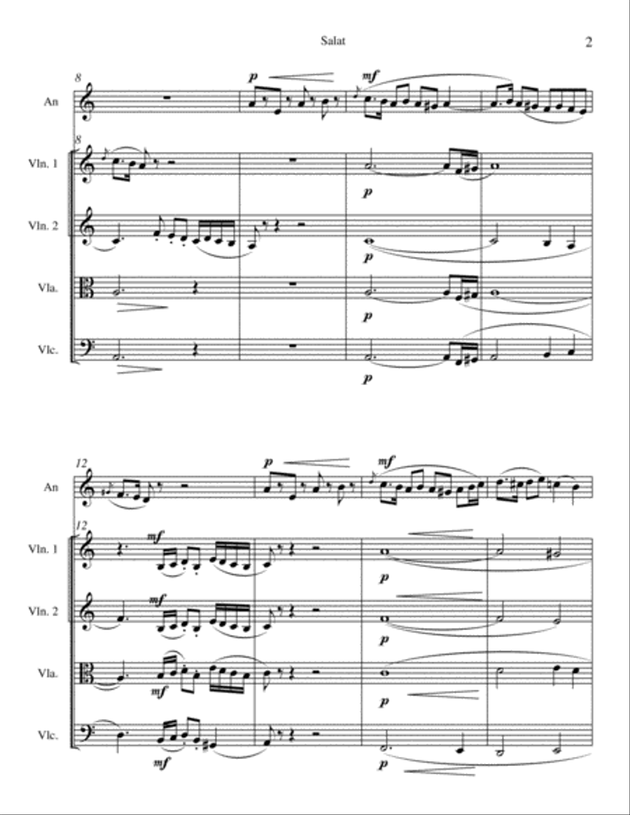 Salaat (Prayer) for Qanoon quintet String Quartet scores gallery preview page 2