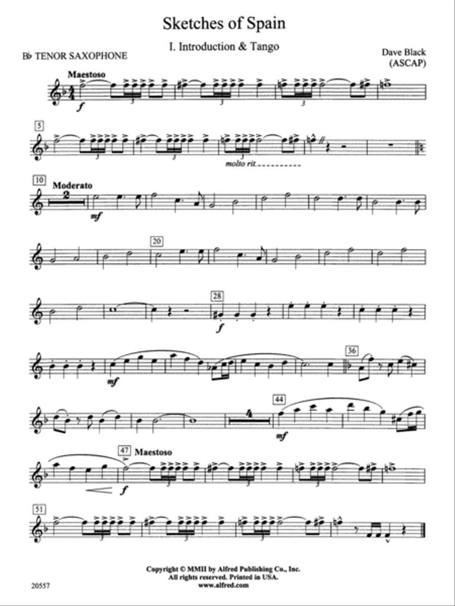 Sketches of Spain: B-flat Tenor Saxophone Concert Band scores gallery preview page 1