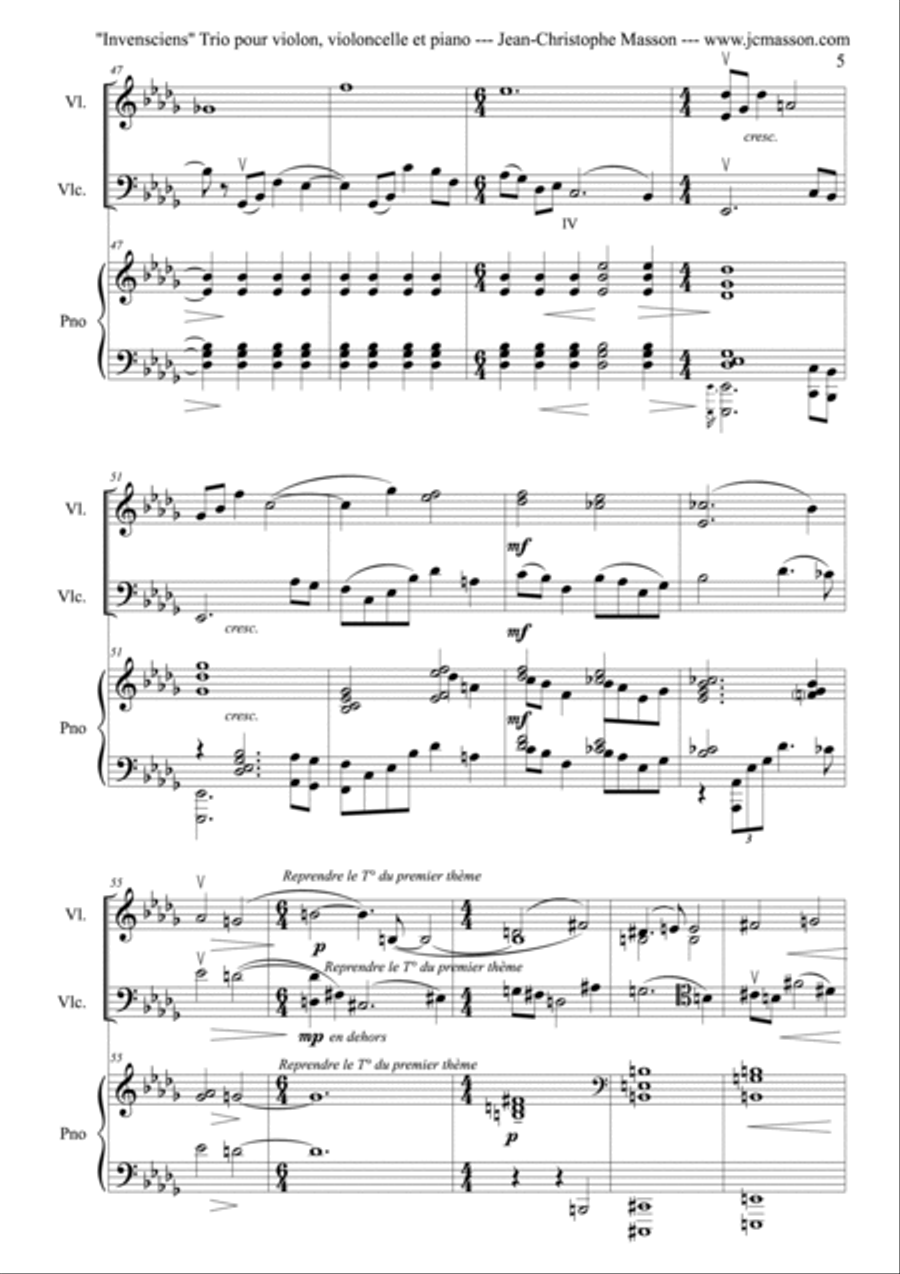 Invensciens --- Trio for Piano, Violin and Cello --- Score and Parts --- Command of Trio des Aulnes Piano Trio scores gallery preview page 6