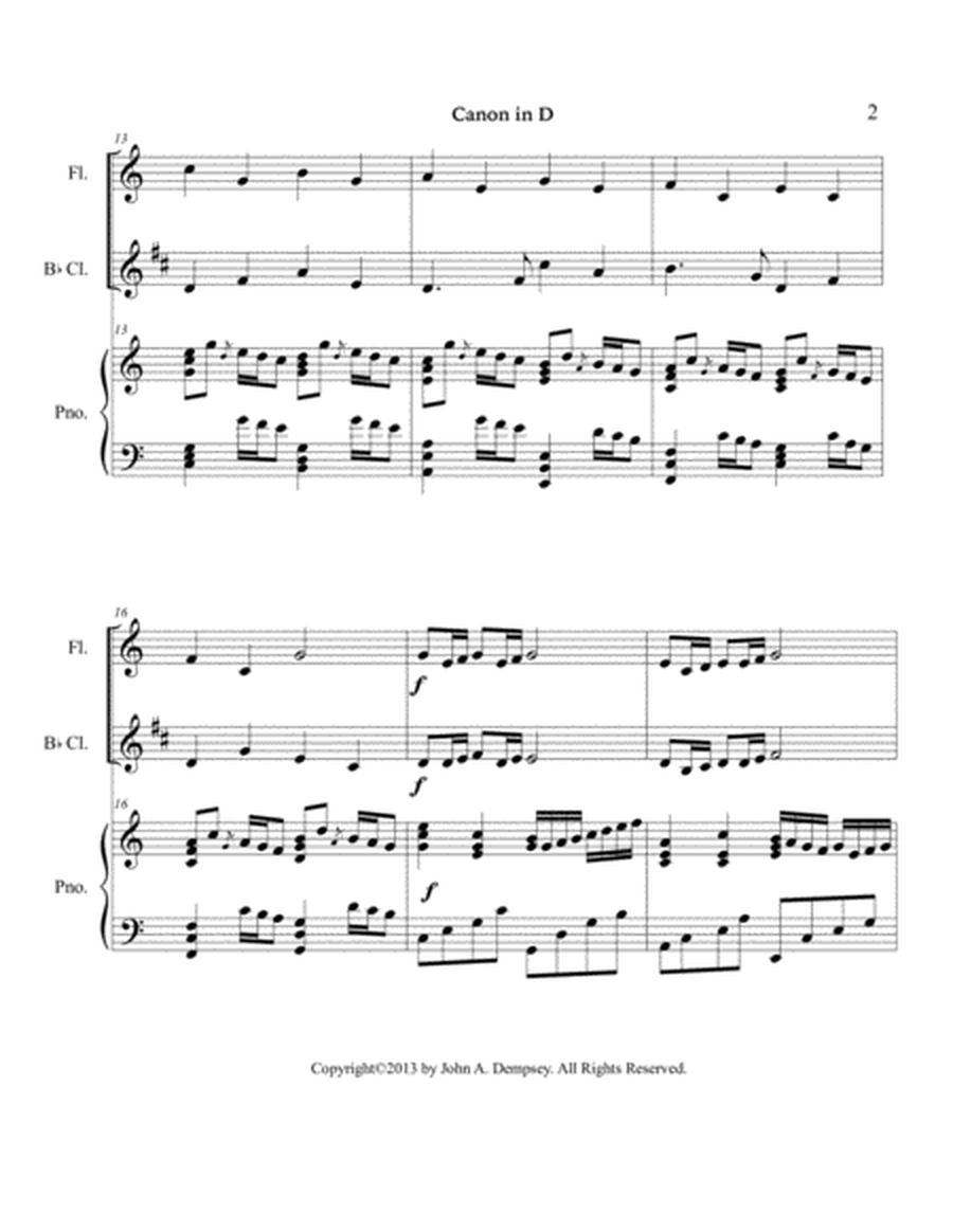 Canon in D (in C Major): Trio for Flute, Clarinet and Piano image number null