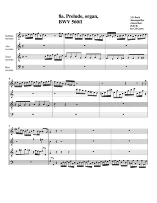 Book cover for Prelude and fugue BWV 560 (arrangement for 4 recorders)