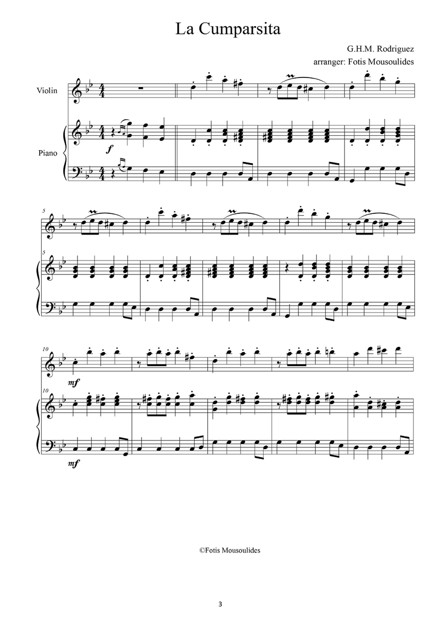 La cumparsita for violin+piano La cumparsita for violin+piano Violin Solo scores gallery preview page 3