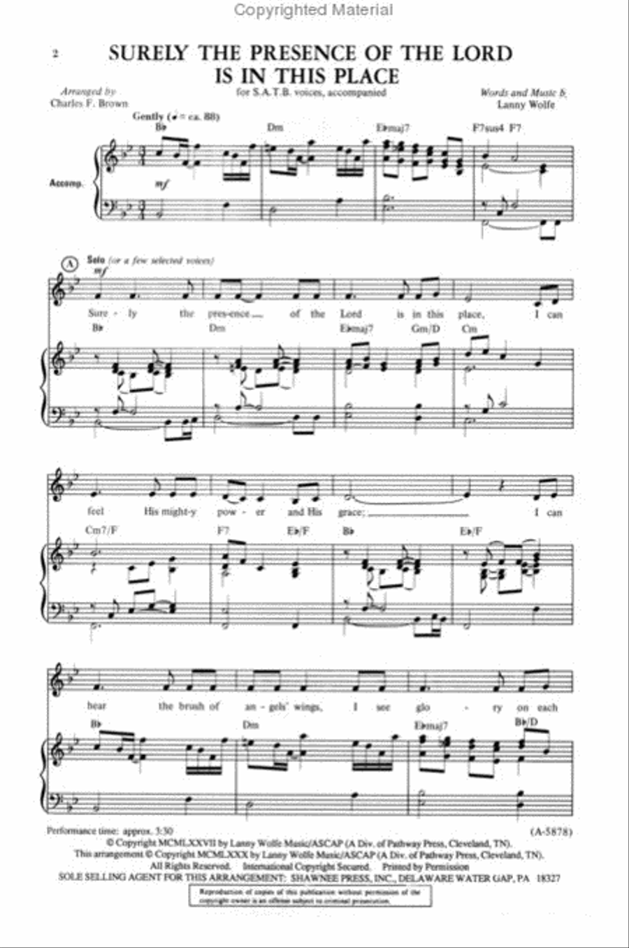 Surely the Presence of the Lord Is in This Place 4-Part scores gallery preview page 2