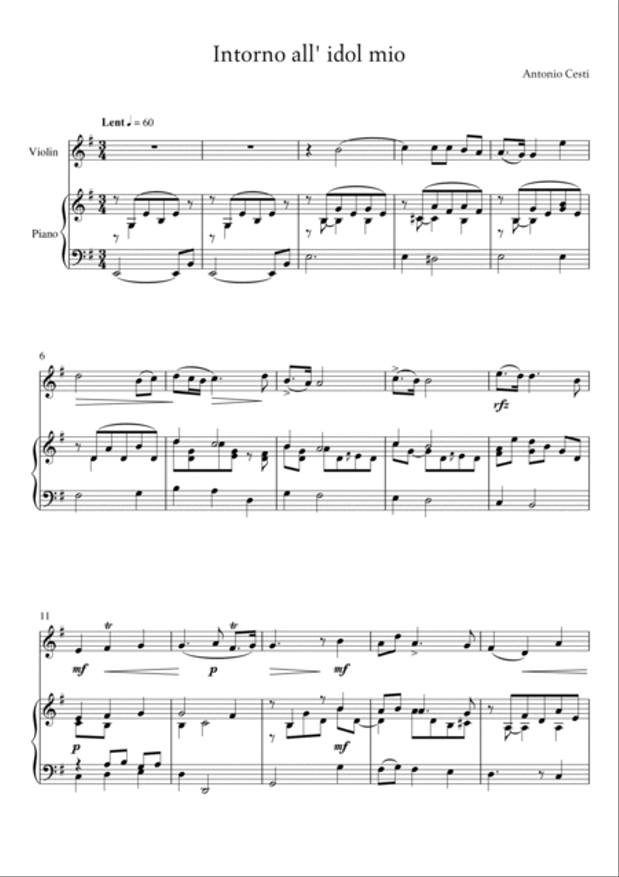 Antonio Cesti - Intorno all idol mio (Piano and Violin) Small Ensemble scores gallery preview page 2