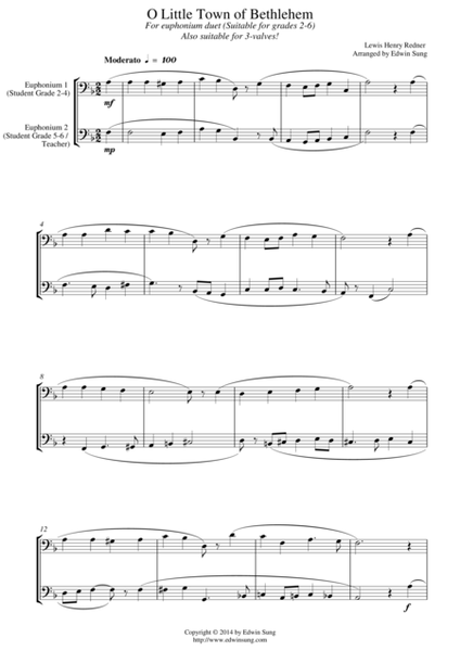 O Little Town of Bethlehem (for euphonium duet (bass clef, 3 or 4 valved), suitable for grades 2-6) image number null
