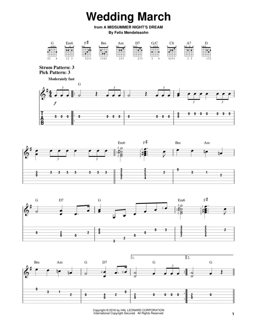 Wedding March Acoustic Guitar scores gallery preview page 1