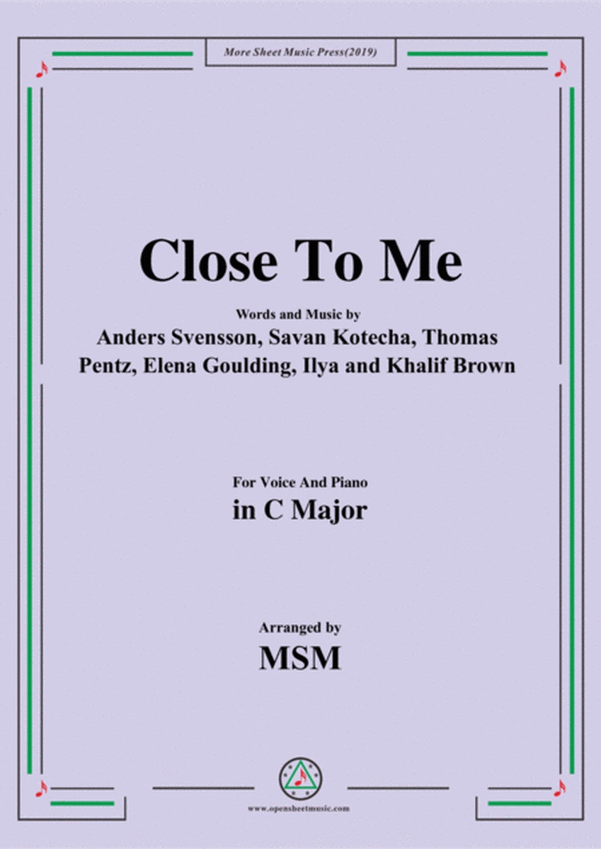 Close To me,in C Major,for Voice and Piano