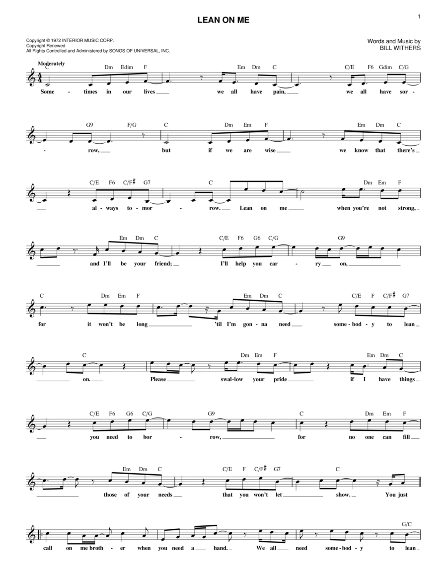 Lean On Me Piano scores gallery preview page 1