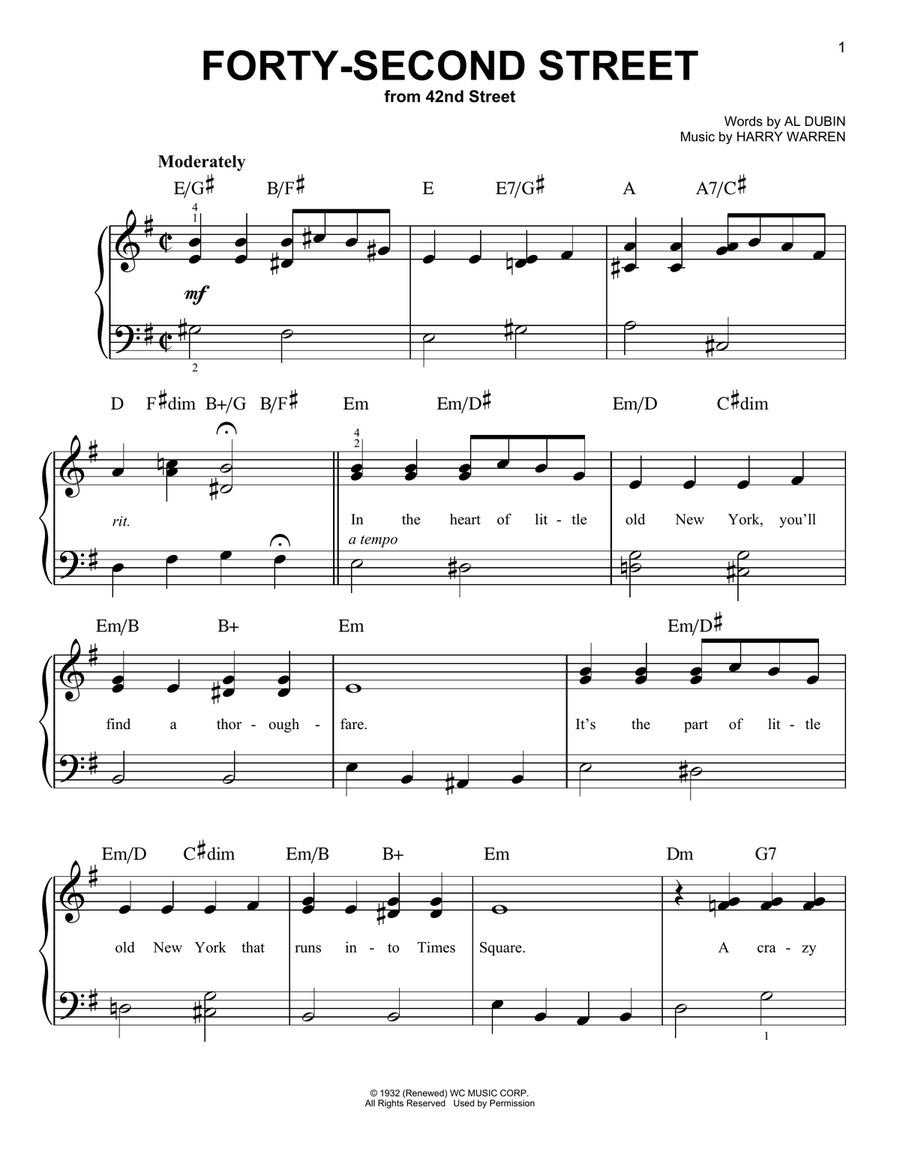 Forty-Second Street Easy Piano scores gallery preview page 1