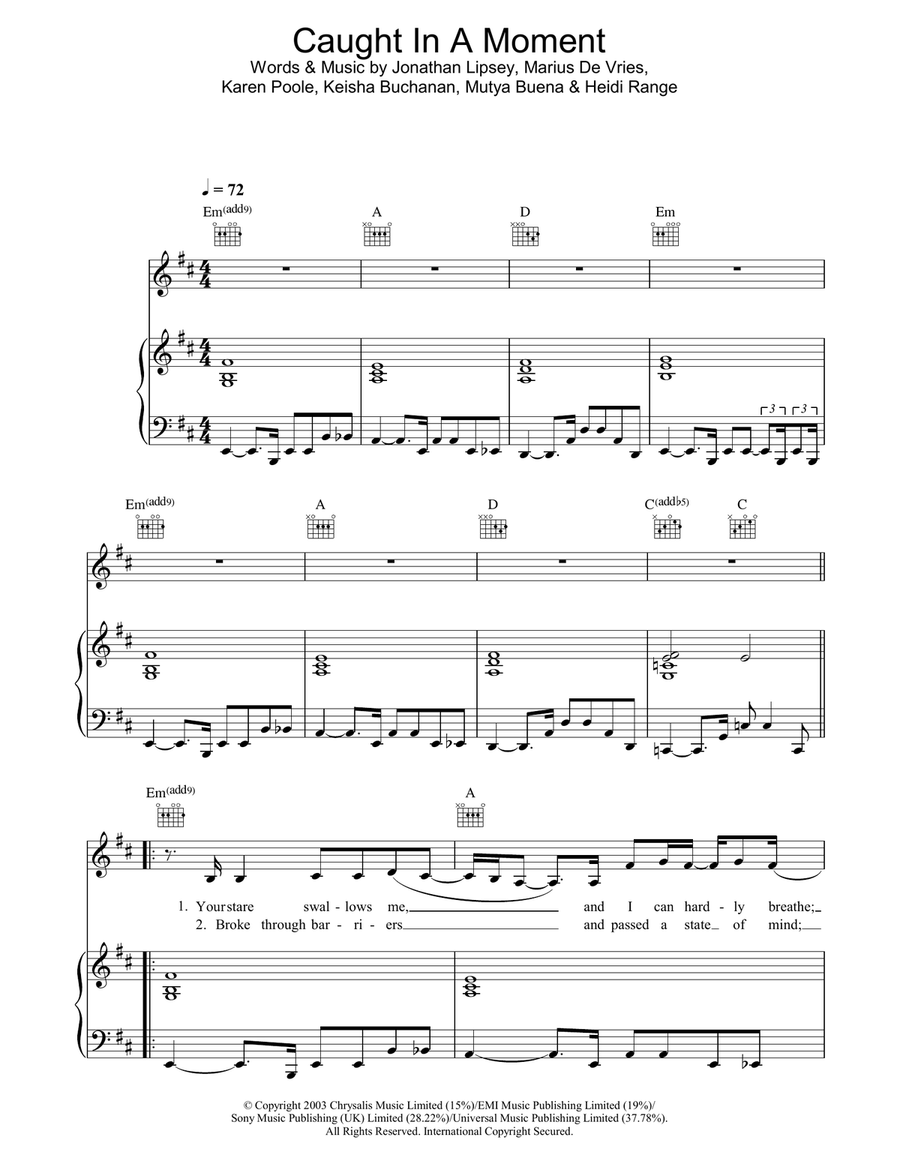 Caught In A Moment Piano, Vocal, Guitar scores gallery preview page 1
