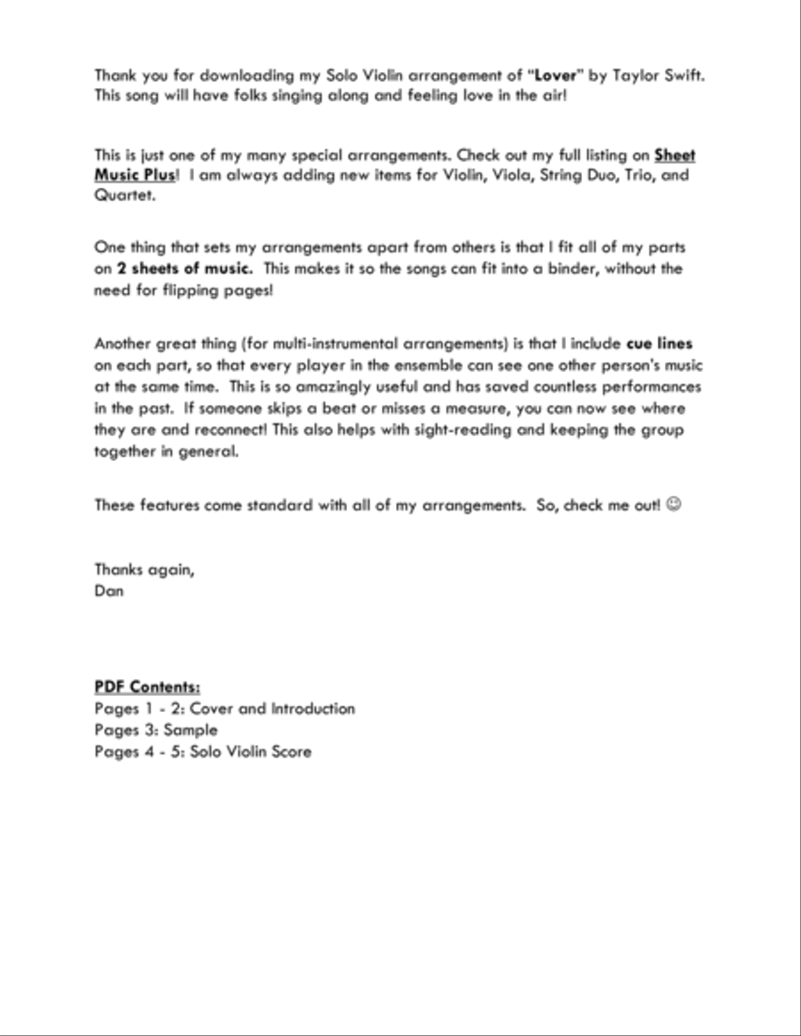 Lover Violin Solo scores gallery preview page 2