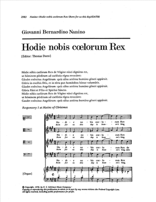 Book cover for Hodie Nobis Coelorum Rex (Born for us this day)