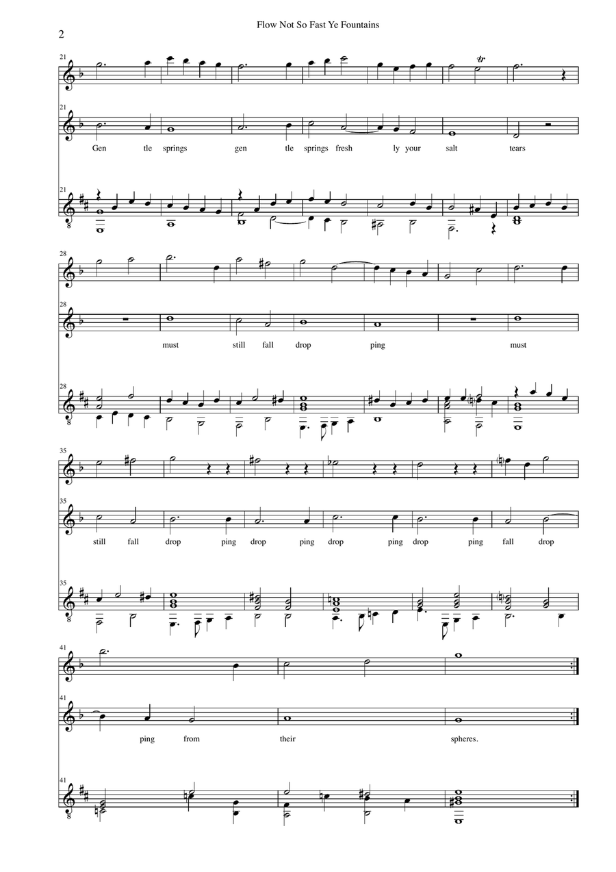 Flow not so fast ye fountains for medium or high voice, flute (or recorder) and guitar Flute scores gallery preview page 2