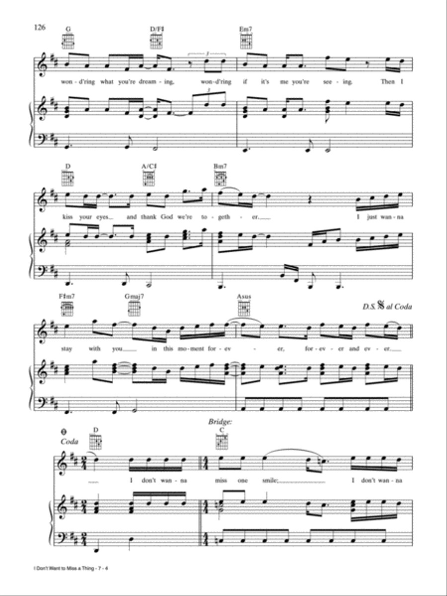 I Don't Want to Miss a Thing Piano, Vocal, Guitar scores gallery preview page 4