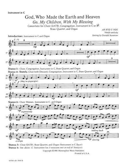 Go, My Children, with My Blessing God, Who Made the Earth and Heaven (Downloadable Instrumental Parts)