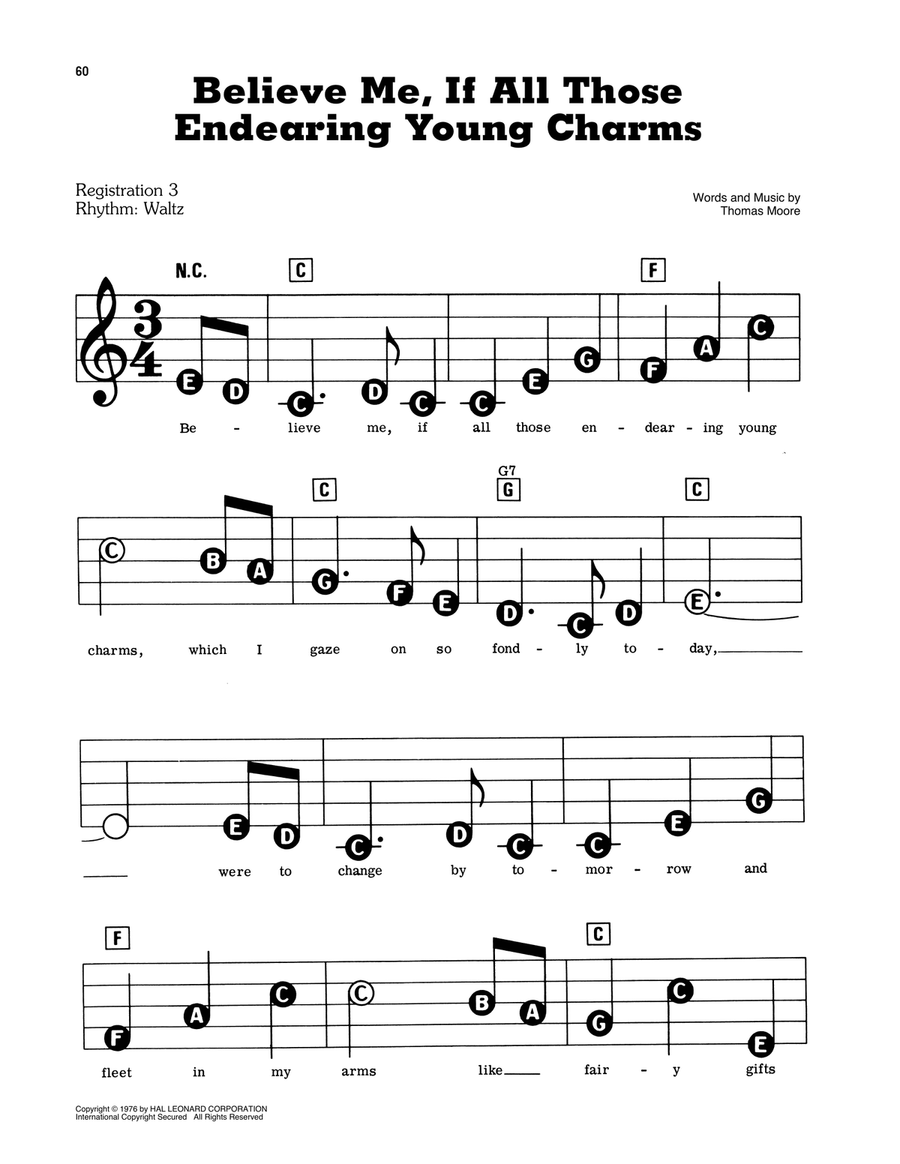 Believe Me, If All Those Endearing Young Charms Electronic Keyboard scores gallery preview page 1