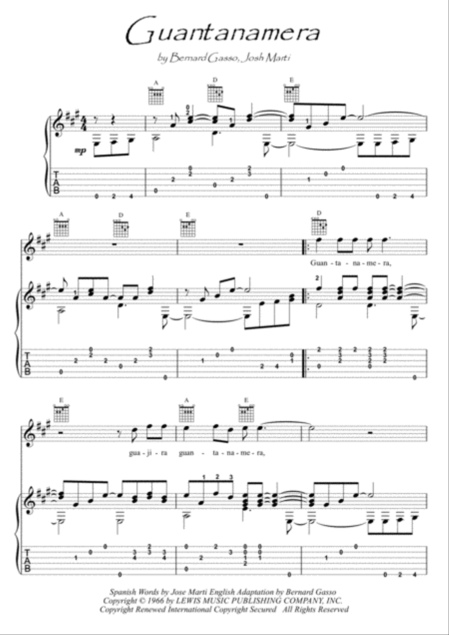 Guantanamera Classical Guitar scores gallery preview page 1