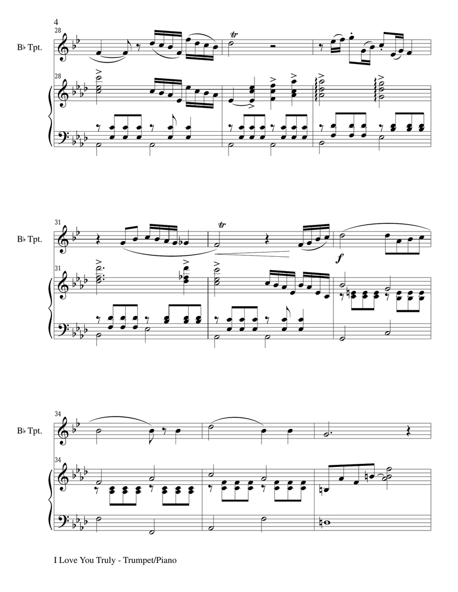 I LOVE YOU TRULY (Duet for Bb Trumpet/Piano with Score and Parts) I LOVE YOU TRULY (Duet for Bb Trumpet/Piano with Score and Parts) Trumpet Duet scores gallery preview page 4