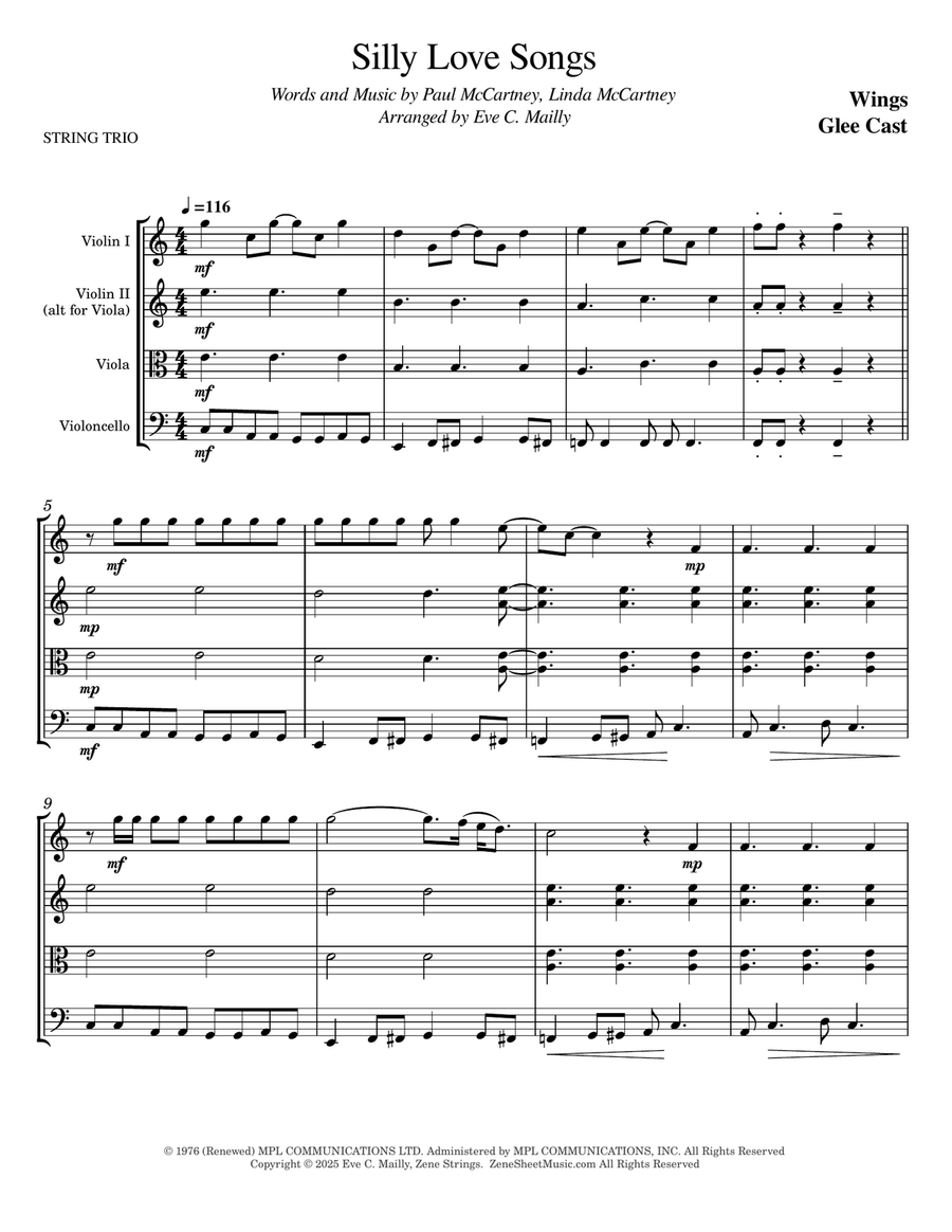Silly Love Songs String Trio scores gallery preview page 1