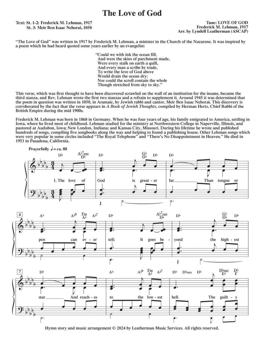 The Love of God Piano, Vocal, Guitar scores gallery preview page 1