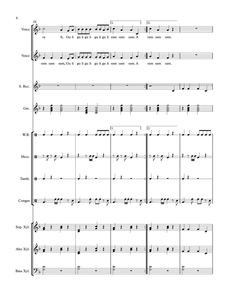 A Ram Sam Sam (African Folk Song) arranged for Orff Ensemble 3-Part scores gallery preview page 6