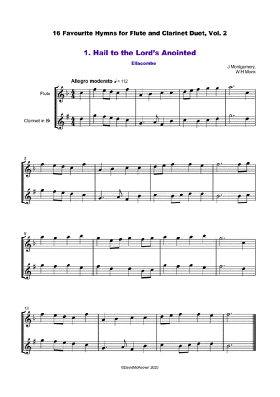 16 Favourite Hymns Vol.2 for Flute and Clarinet Duet Woodwind Duet scores gallery preview page 2