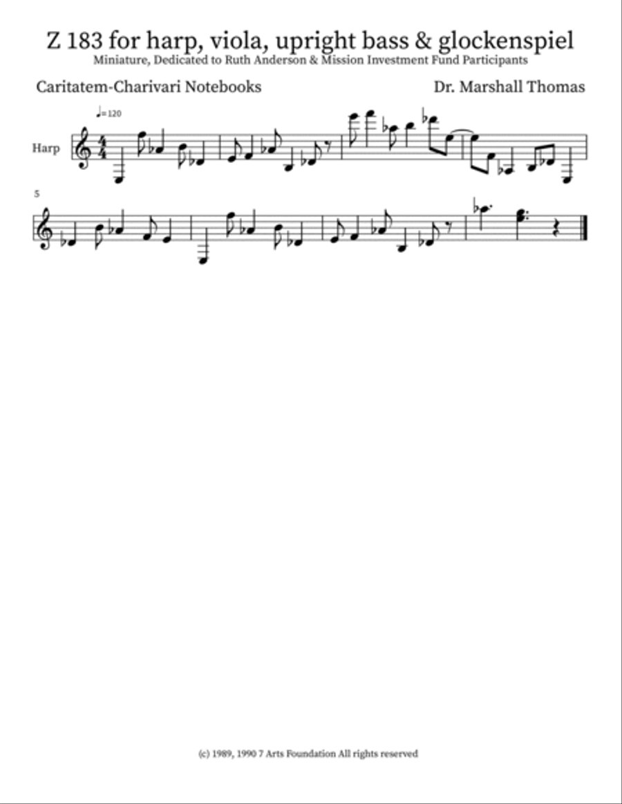 Z 183 for harp, viola, upright bass & glockenspiel Double Bass scores gallery preview page 3