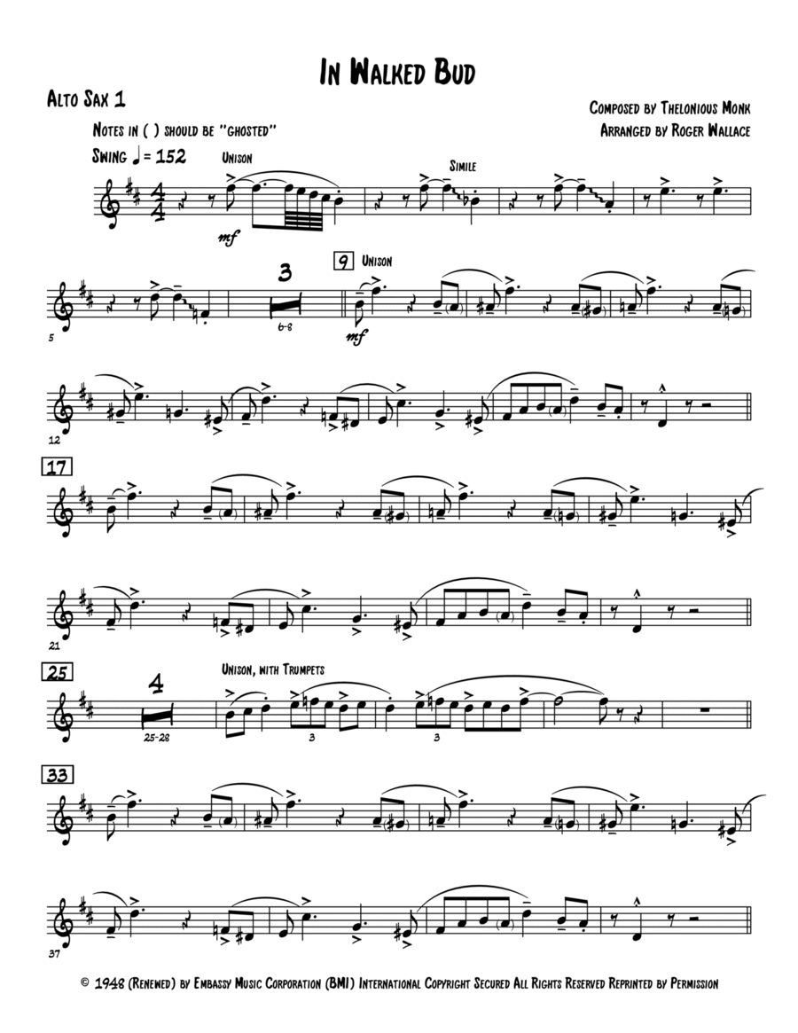 In Walked Bud Jazz Ensemble scores gallery preview page 1