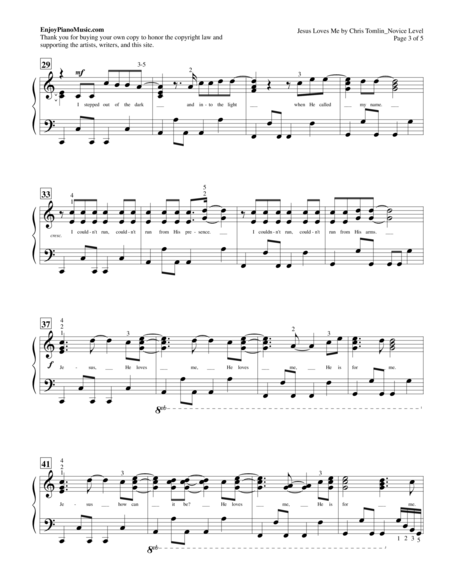 Jesus Loves Me by Chris Tomlin Piano Solo with Lyrics at Intermediate/Novice Level