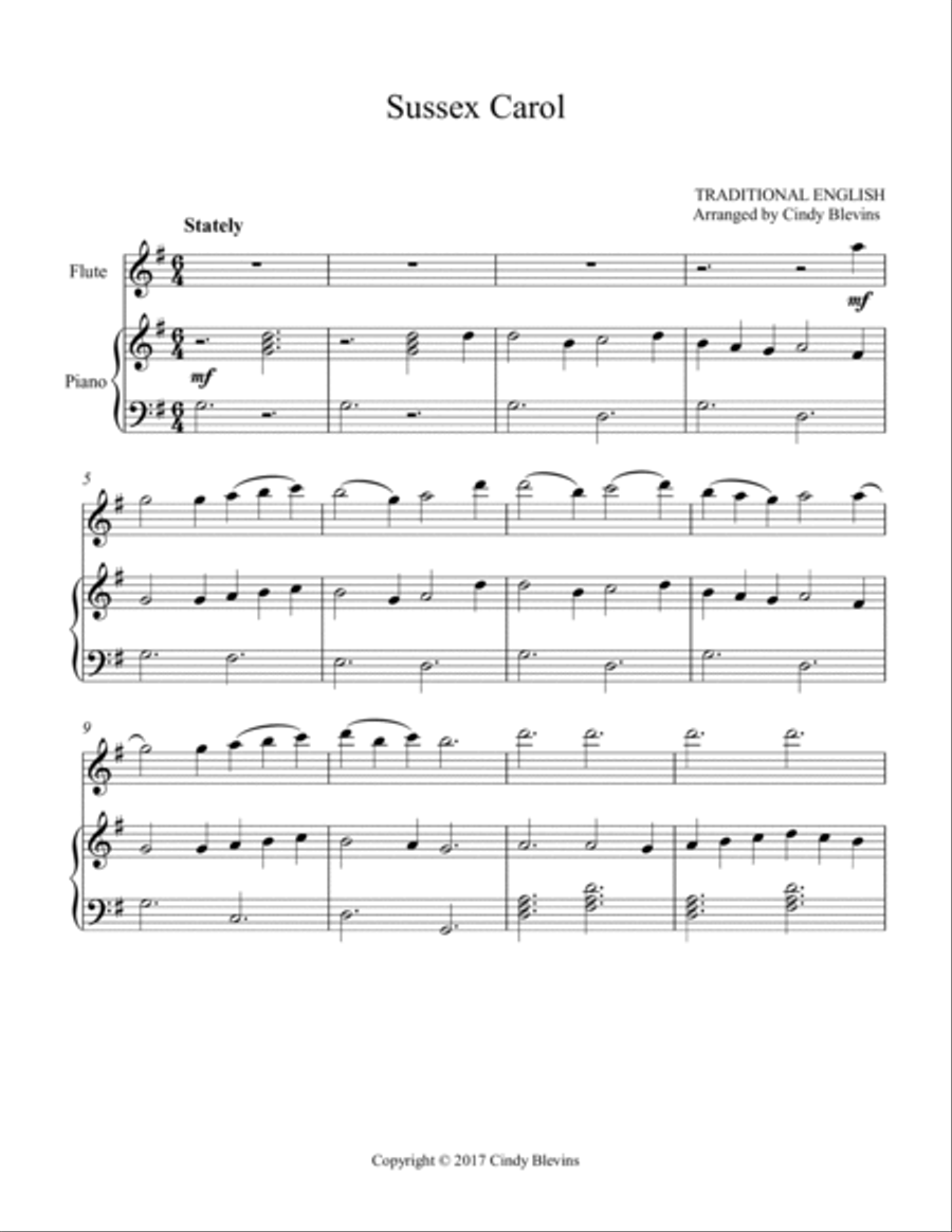 Sussex Carol, for Piano and Flute Flute Solo scores gallery preview page 2