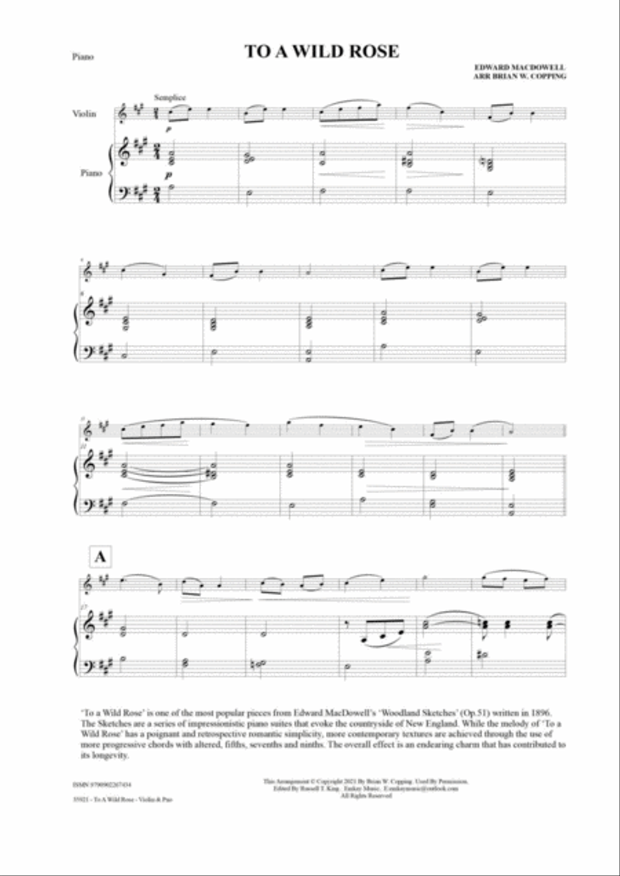TO A WILD ROSE – VIOLIN AND PIANO Violin Solo scores gallery preview page 2