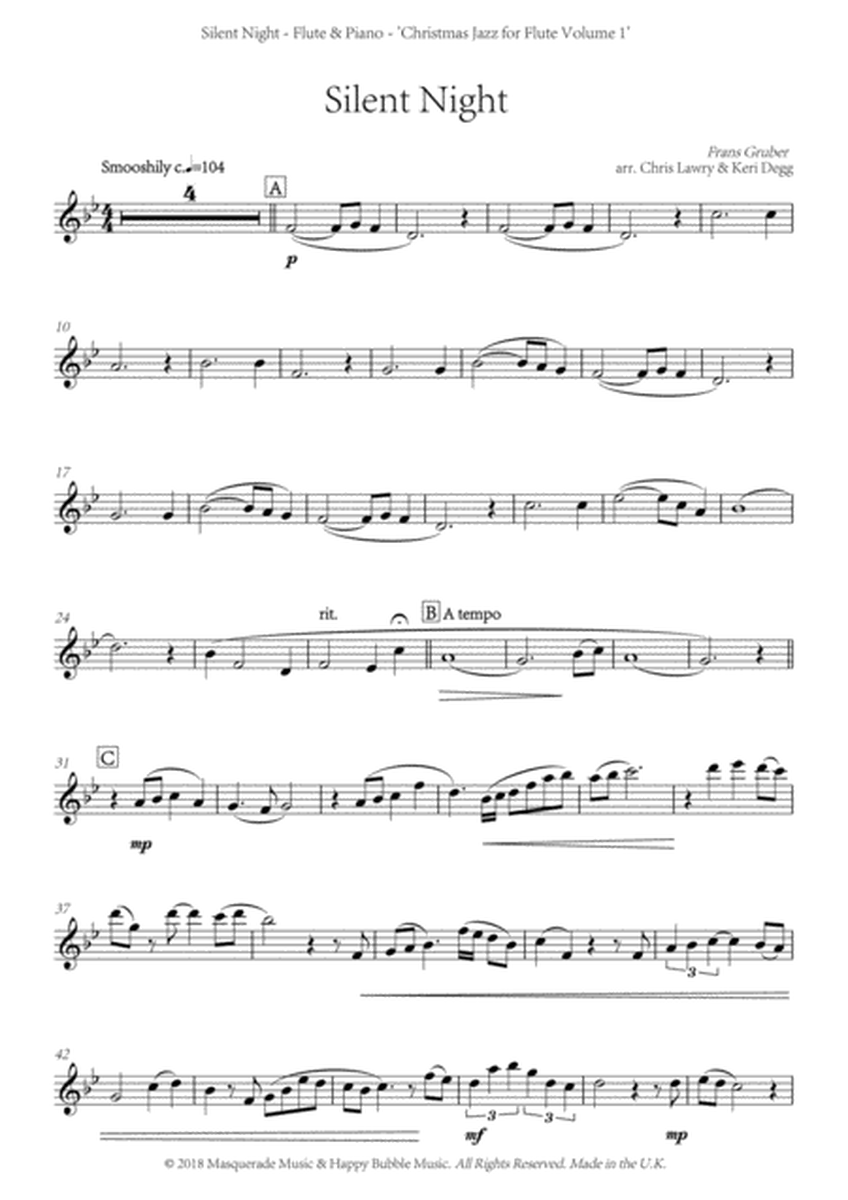 Silent Night ; A Shmooshy jazz arrangement for flute (in C) and Piano. Includes FREE demonstration, image number null