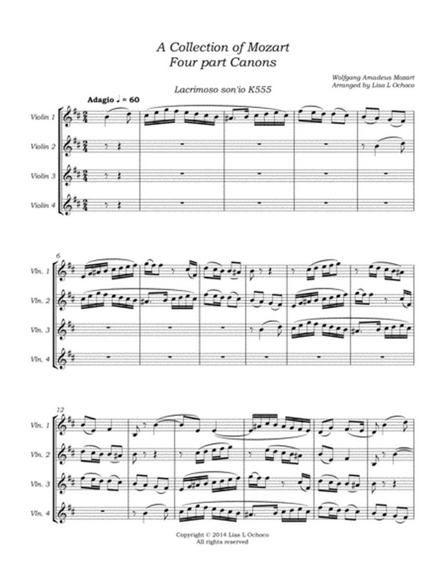 A Collection of Mozart Canons for Violin Quartet image number null