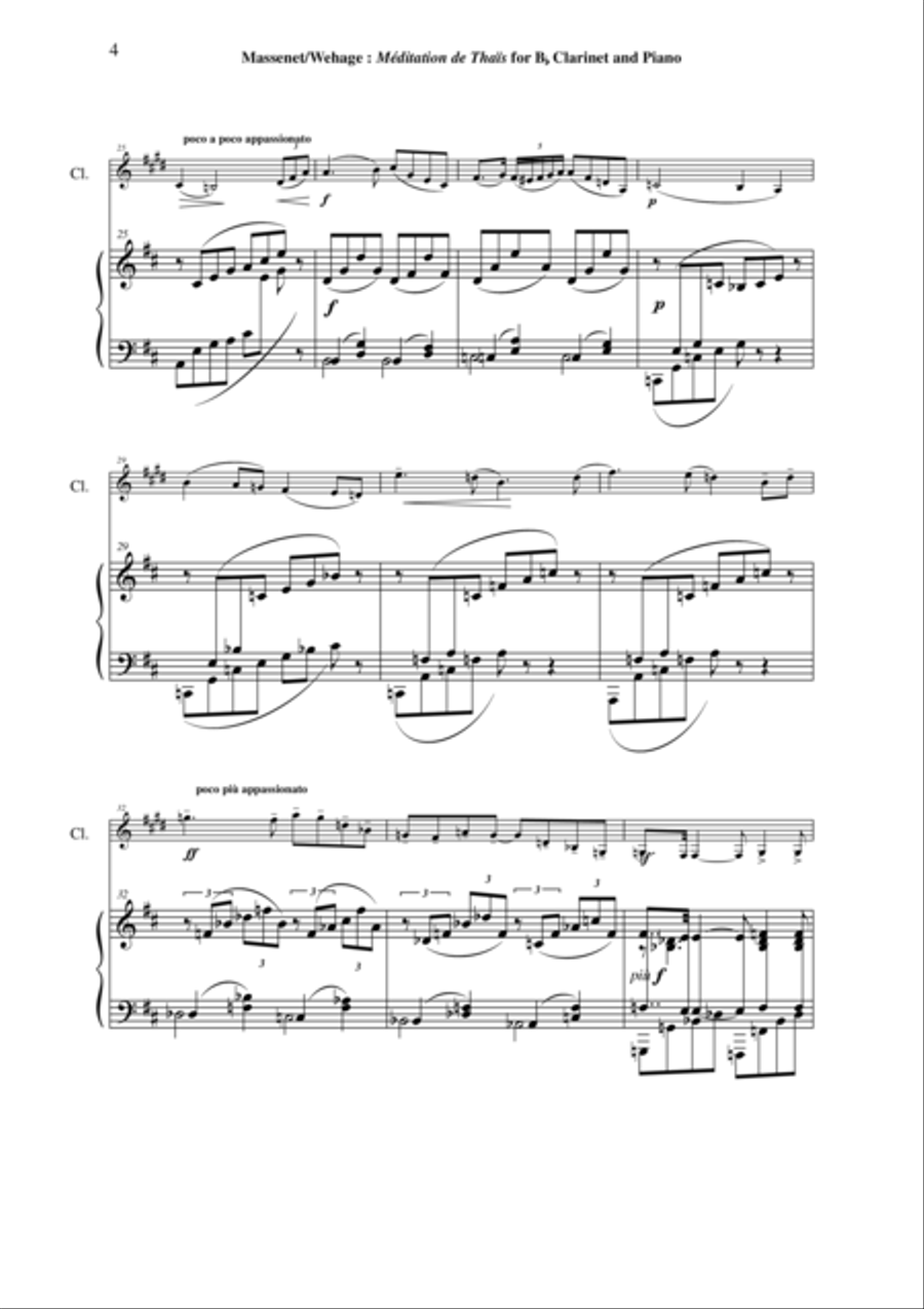 Jules Massenet: Meditation from "Thais", arranged for Bb clarinet and piano