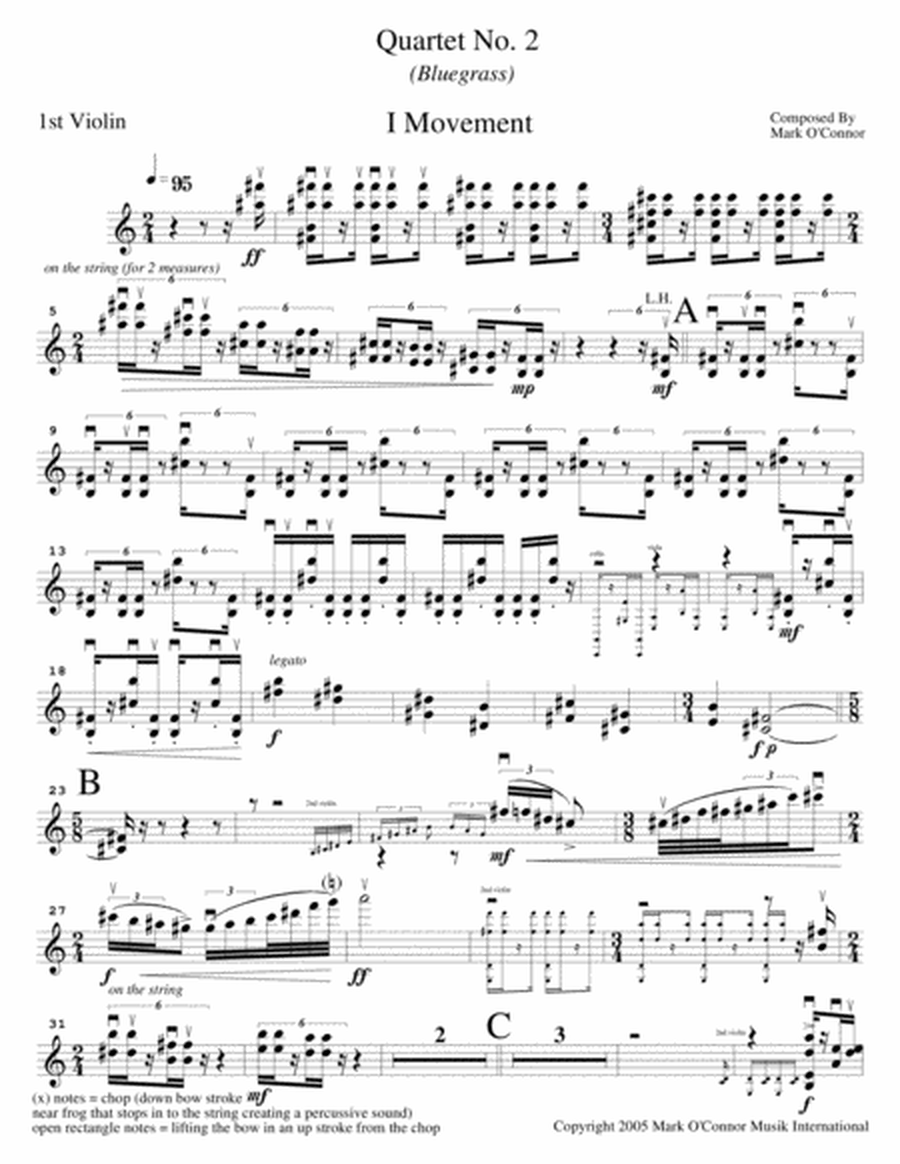String Quartet No. 2 "Bluegrass" (violin 1 part - two vlns, vla, cel) image number null