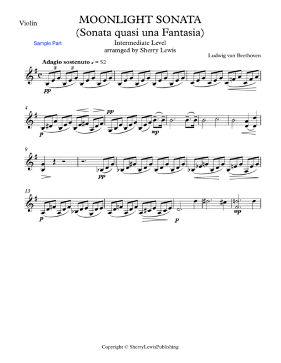 MOONLIGHT SONATA (Sonata quasi una Fantasia), Beethoven, String Duo, Intermediate Level for violin a String Duet scores gallery preview page 5