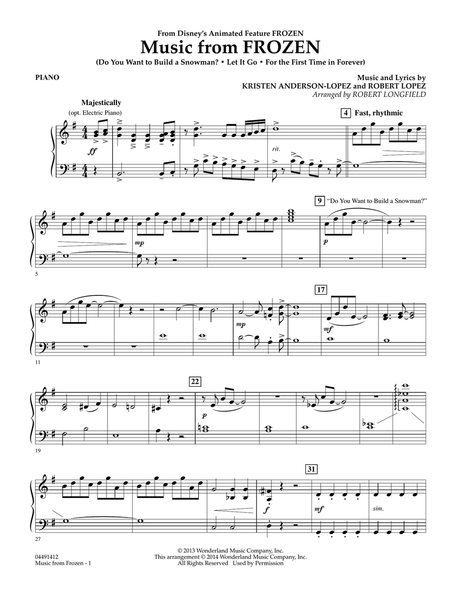 Music from Frozen - Piano Orchestra scores gallery preview page 1