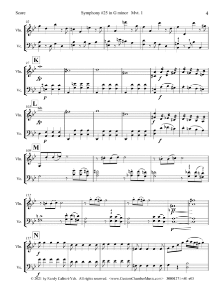 Mozart Symphony #25 in G Minor, K. 183, Mvt. 1 (violin/cello duet) image number null