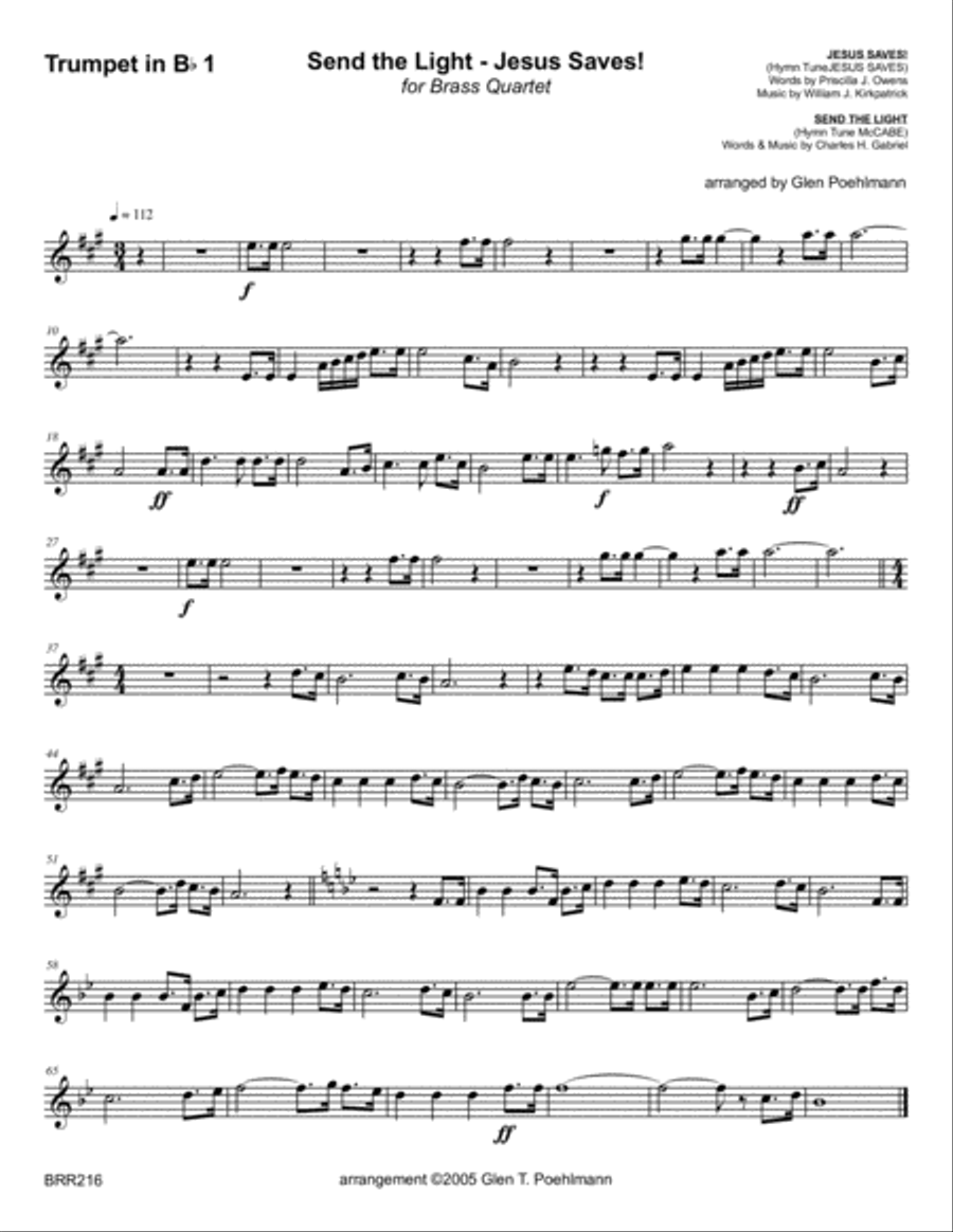 SEND THE LIGHT with JESUS SAVES - Hymn Medley for BRASS QUARTET (unaccompanied) Brass Quartet scores gallery preview page 5