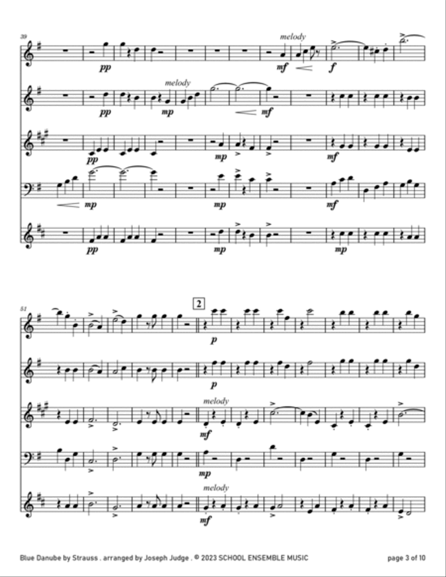 Blue Danube by Strauss for Woodwind Quartet in Schools Woodwind Quartet scores gallery preview page 3