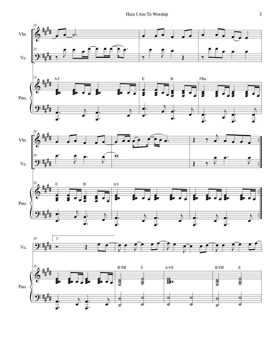 Here I Am To Worship Piano Trio scores gallery preview page 3