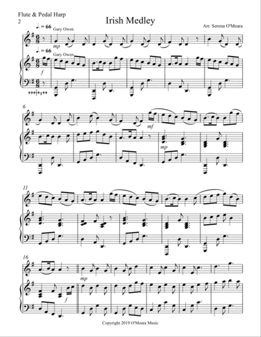 Irish Medley, Duet for Flute & Pedal harp Flute scores gallery preview page 2