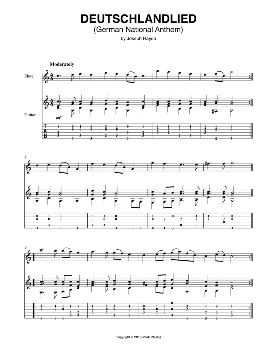 Deutschlandlied (German National Anthem) Flute scores gallery preview page 1