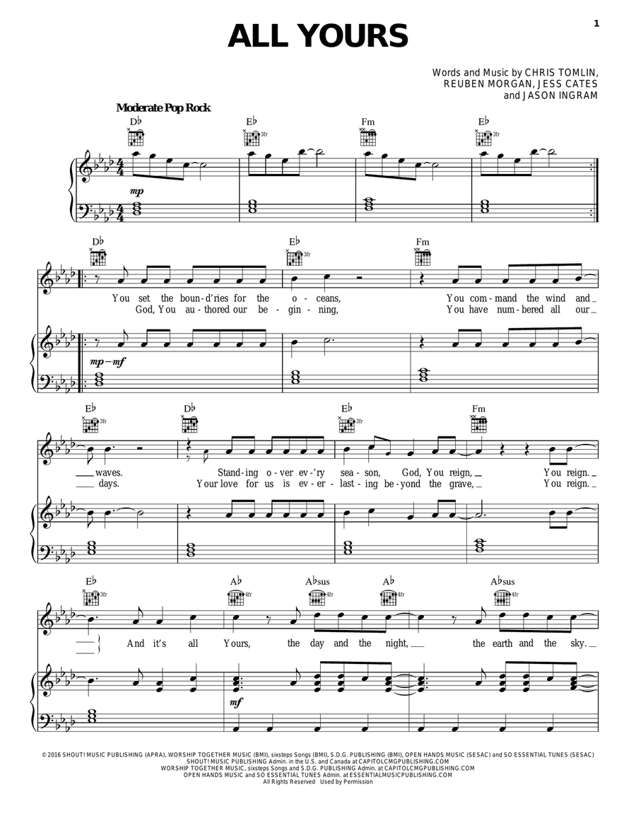 All Yours Piano, Vocal, Guitar scores gallery preview page 1