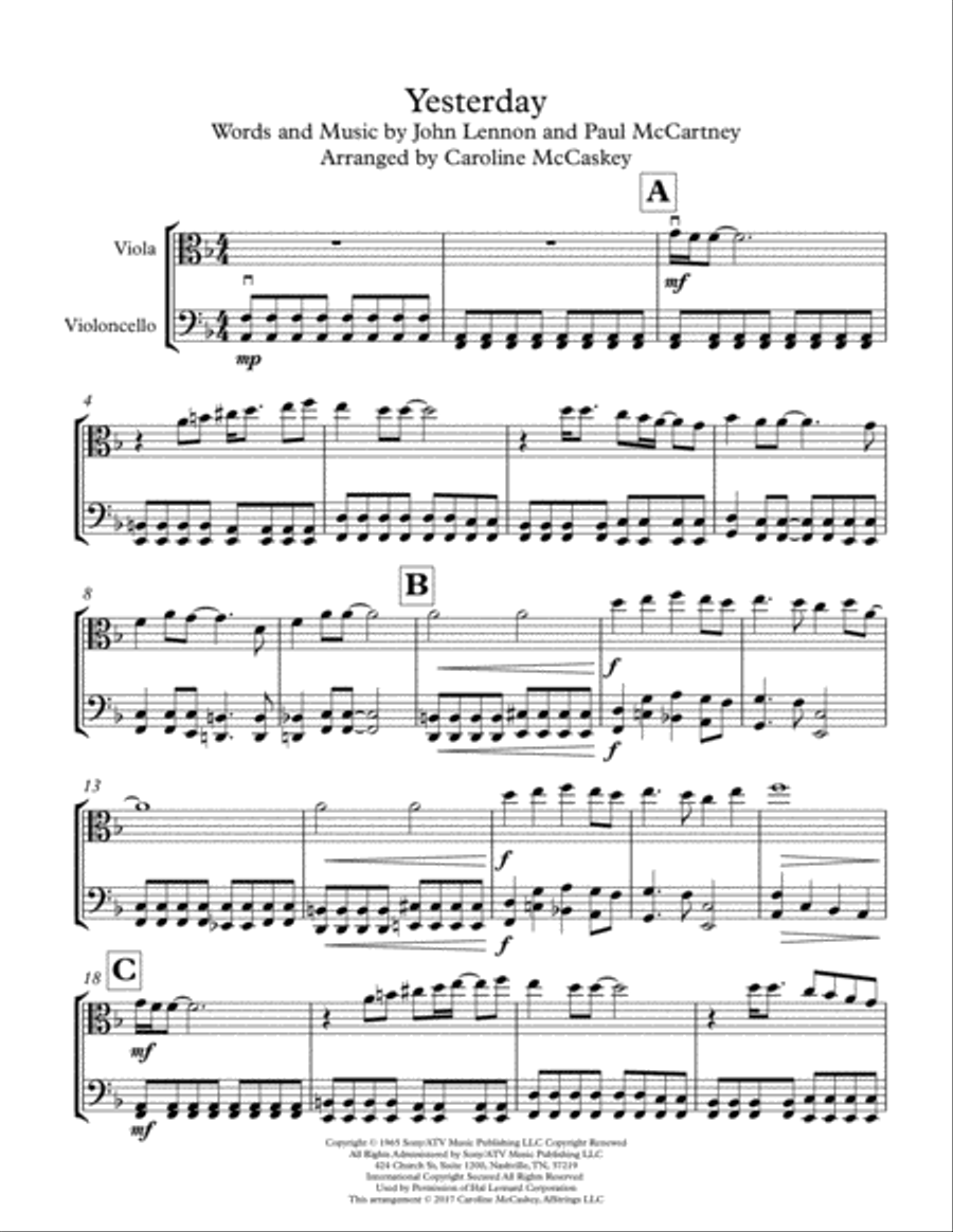 Yesterday Yesterday String Duet scores gallery preview page 2