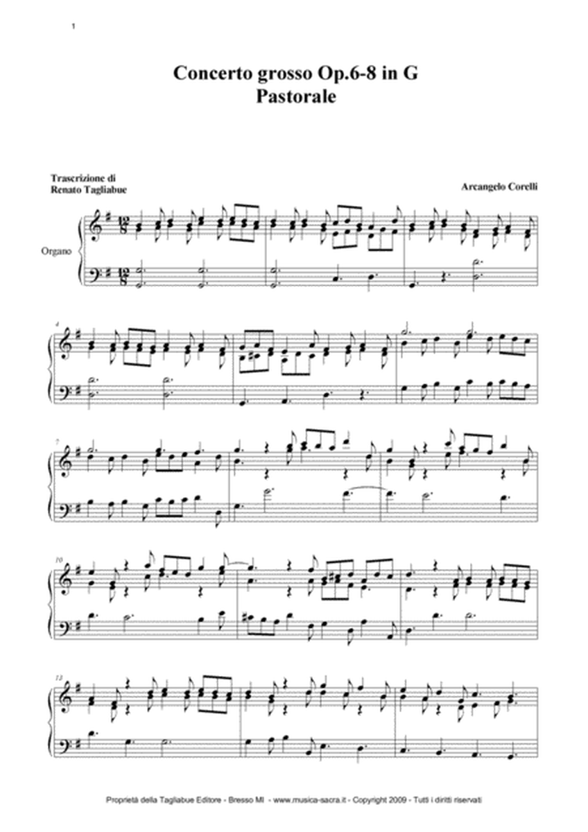 PASTORALE from Concerto Grosso Op. 6-8 in G by Arcangelo Corelli - Arr. for Piano/Organ image number null